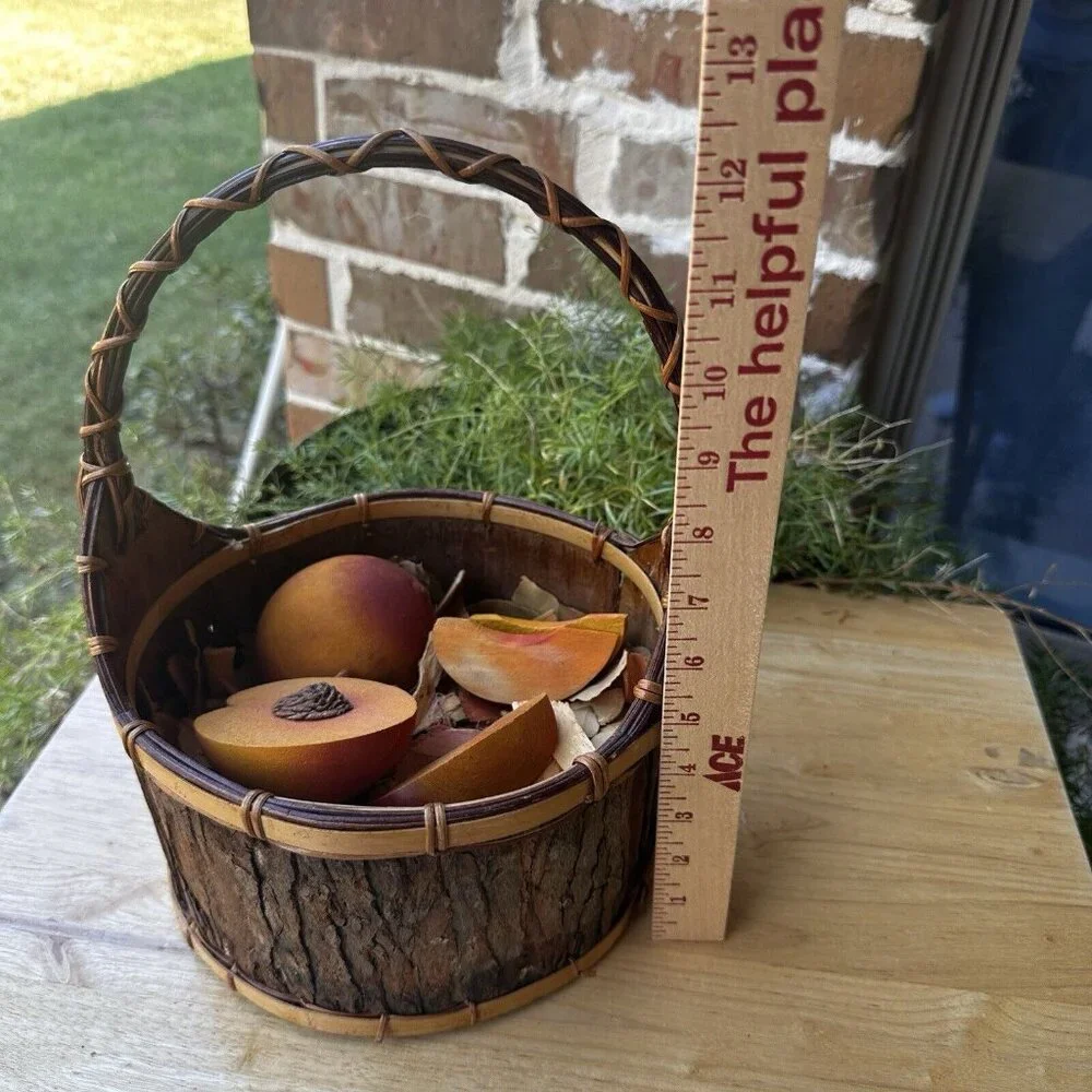 VTG Basket 12 Inch Bark Bent Wood Splint Country Market CottageCore Wooden Fruit